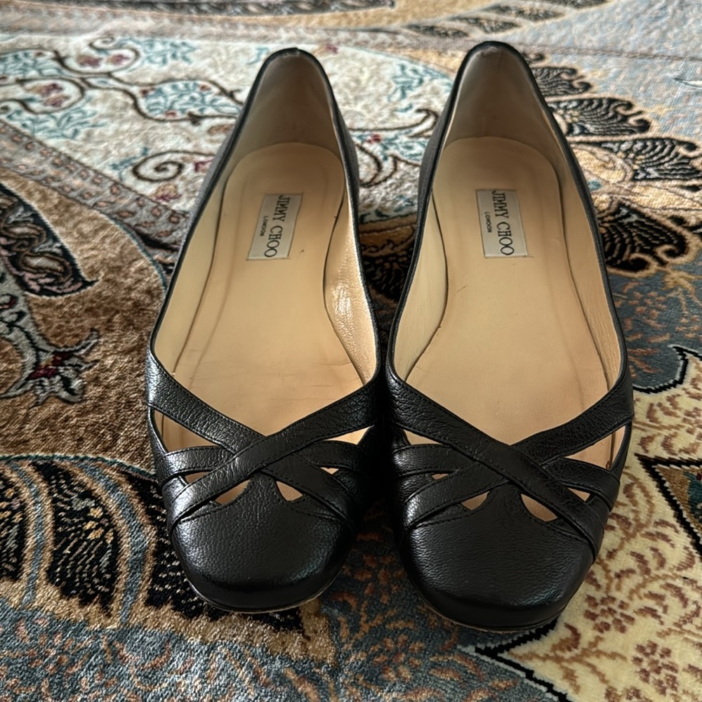 Jimmy Choo black leather flats size 38 - Picture 4 of 7
